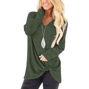 SimpleFun Womens Tops Long Sleeve Shirts V Neck Loose Fit Twist Knotted Fall Tunic Sweaters Blouses