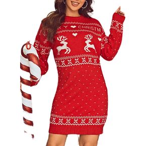 Glamaker Women Cute Ugly Christmas Oversized Sweater Dress Pullover Holiday Sweater