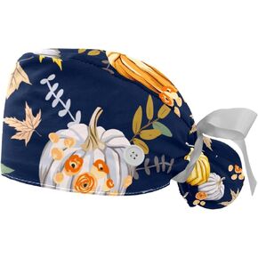2 PCS Snowflake Beige Working Cap with Button & Sweatband Adjustable Ribbon Tie Ponytail Hat for Women Long Hair, Unisex