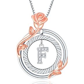 RIVIKO ارتفع القلائد الأولية دائرة مزدوجة للنساء الفتيات، 925 الفضة الاسترليني جولة حرف قلادة سحر قلادة، الأبجدية شخصية من A-Z لذيذ المجوهرات الأولية عيد الميلاد الذكرى السنوية هدايا عيد ميلاد للفتيات أمي زوجة صديقة in Kuwait