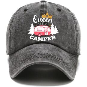 Pishovi Queen of The Camper Funny Distressed Washed Black Baseball Cap, Vintage Adjustable Cotton Cap, Retirement Gifts for Men and Women, Birthday Gift for Mom Wife Sister BFF Camping Lovers in Saudi Arabia