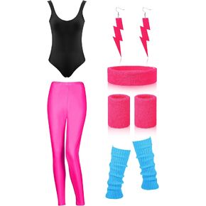 SATINIOR Women 80s 90s Workout Costume Outfit Accessories Set Leg Warmers Headband Wristbands Earrings Swimwear Suit