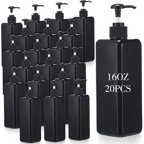 20 Pack 16oz/ 500ml Plastic Empty Bottles Refillable Shampoo Containers with Pump Lightweight Square Soap Dispenser Bottles for Essential Lotions, Shampoos, Conditioner, Massage Oil (Black) in Saudi Arabia