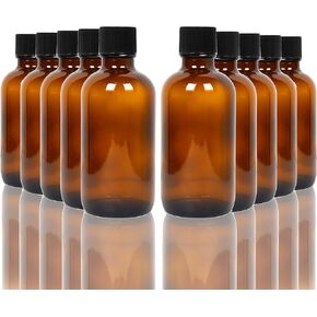 Youngever 16 Pack 3.5 Ounce Empty Glass Bottles with Lids, Amber Glass Tight Seal Lids, Refillable Container for Essential Oils, Vanilla Extract and More in Kuwait