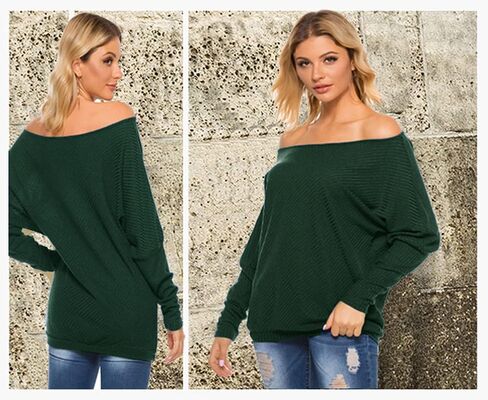 GOLDSTITCH Women's Off Shoulder Batwing Sleeve Loose Pullover Sweater Knit Jumper Oversized Tunics Top in Kuwait