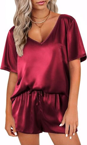 Ekouaer Silk Pajamas Women's Short Sleeve Sleepwear Soft Satin Top and Shorts Set 2 Piece Pjs Loungewear S-XXL in Saudi Arabia
