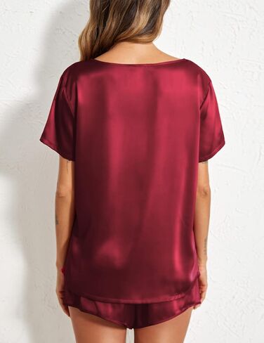 Ekouaer Silk Pajamas Women's Short Sleeve Sleepwear Soft Satin Top and Shorts Set 2 Piece Pjs Loungewear S-XXL in Saudi Arabia