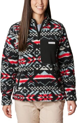 Columbia Women's West Bend 1/4 Zip Pullover, Red Lily Checkered Peaks/Chalk, Medium in Saudi Arabia