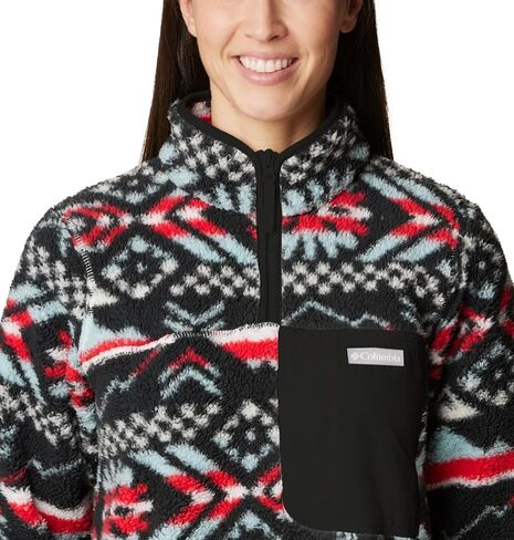 Columbia Women's West Bend 1/4 Zip Pullover, Red Lily Checkered Peaks/Chalk, Medium in Saudi Arabia