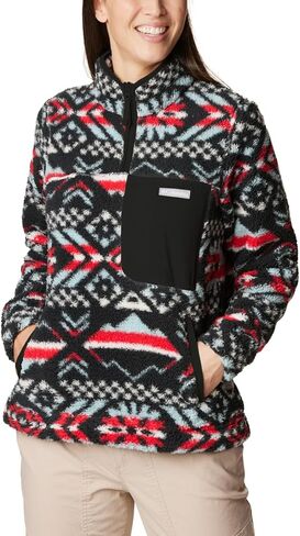 Columbia Women's West Bend 1/4 Zip Pullover, Red Lily Checkered Peaks/Chalk, Medium in Saudi Arabia