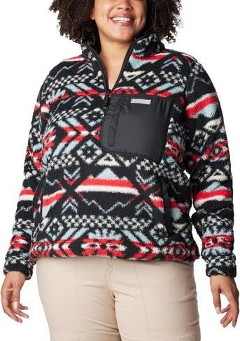 Columbia Women's West Bend 1/4 Zip Pullover, Red Lily Checkered Peaks/Chalk, Medium in Saudi Arabia