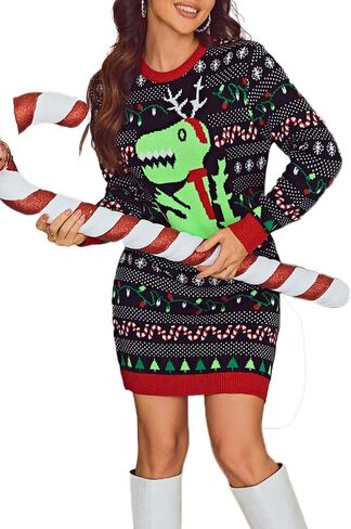 Glamaker Women Cute Ugly Christmas Oversized Sweater Dress Pullover Holiday Sweater in Kuwait