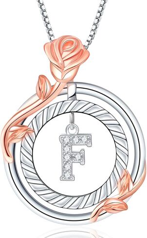 RIVIKO ارتفع القلائد الأولية دائرة مزدوجة للنساء الفتيات، 925 الفضة الاسترليني جولة حرف قلادة سحر قلادة، الأبجدية شخصية من A-Z لذيذ المجوهرات الأولية عيد الميلاد الذكرى السنوية هدايا عيد ميلاد للفتيات أمي زوجة صديقة in Kuwait