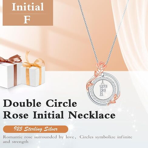 RIVIKO ارتفع القلائد الأولية دائرة مزدوجة للنساء الفتيات، 925 الفضة الاسترليني جولة حرف قلادة سحر قلادة، الأبجدية شخصية من A-Z لذيذ المجوهرات الأولية عيد الميلاد الذكرى السنوية هدايا عيد ميلاد للفتيات أمي زوجة صديقة in Kuwait