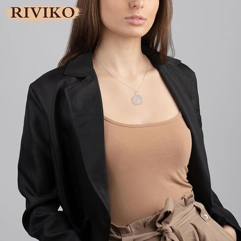 RIVIKO ارتفع القلائد الأولية دائرة مزدوجة للنساء الفتيات، 925 الفضة الاسترليني جولة حرف قلادة سحر قلادة، الأبجدية شخصية من A-Z لذيذ المجوهرات الأولية عيد الميلاد الذكرى السنوية هدايا عيد ميلاد للفتيات أمي زوجة صديقة in Kuwait