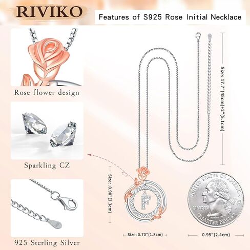 RIVIKO ارتفع القلائد الأولية دائرة مزدوجة للنساء الفتيات، 925 الفضة الاسترليني جولة حرف قلادة سحر قلادة، الأبجدية شخصية من A-Z لذيذ المجوهرات الأولية عيد الميلاد الذكرى السنوية هدايا عيد ميلاد للفتيات أمي زوجة صديقة in Kuwait