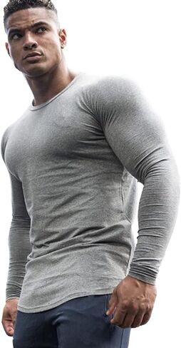 KELLORENA Men's Muscle T-Shirt Stretch Breathable Long Sleeve Casual Hipster Tops Gym Workout Athletic Slim Fit Cotton Tee in Saudi Arabia