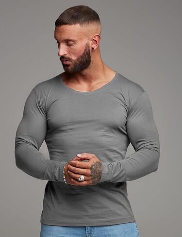 KELLORENA Men's Muscle T-Shirt Stretch Breathable Long Sleeve Casual Hipster Tops Gym Workout Athletic Slim Fit Cotton Tee in Saudi Arabia