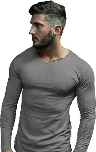 KELLORENA Men's Muscle T-Shirt Stretch Breathable Long Sleeve Casual Hipster Tops Gym Workout Athletic Slim Fit Cotton Tee in Saudi Arabia