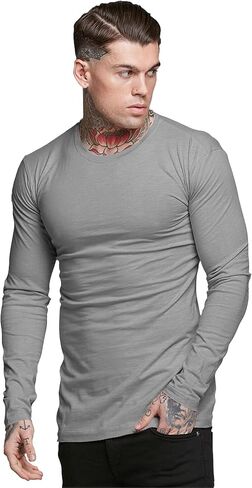 KELLORENA Men's Muscle T-Shirt Stretch Breathable Long Sleeve Casual Hipster Tops Gym Workout Athletic Slim Fit Cotton Tee in Saudi Arabia