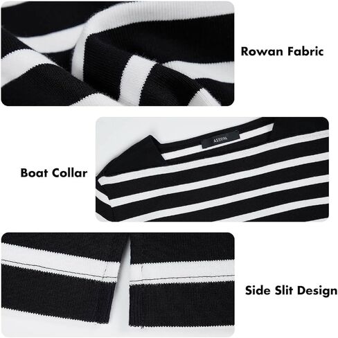 سترة نسائية ASSUAL من القطن برقبة قارب وقصة ضيقة وأكمام طويلة مخططة in Kuwait