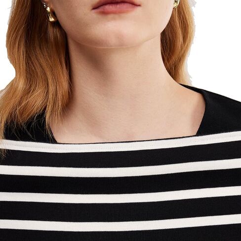 سترة نسائية ASSUAL من القطن برقبة قارب وقصة ضيقة وأكمام طويلة مخططة in Kuwait