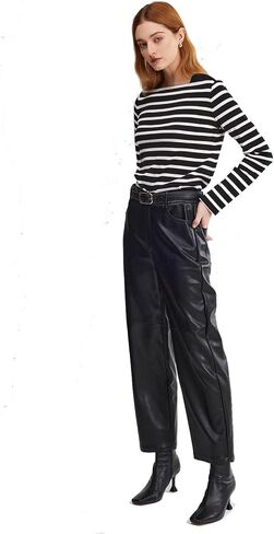 سترة نسائية ASSUAL من القطن برقبة قارب وقصة ضيقة وأكمام طويلة مخططة in Kuwait