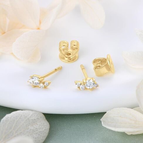 Little Forest Moissanite Stud Earrings, 925 Sterling Silver D Color Simulated Diamond Earrings, Dainty Stylish Fashion Jewelry for Women Teen Mom, Sensitive Ears Hypoallergenic with 14K White Gold/ Yellow Gold Plated, Gift Box Included in Kuwait