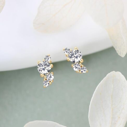 Little Forest Moissanite Stud Earrings, 925 Sterling Silver D Color Simulated Diamond Earrings, Dainty Stylish Fashion Jewelry for Women Teen Mom, Sensitive Ears Hypoallergenic with 14K White Gold/ Yellow Gold Plated, Gift Box Included in Kuwait