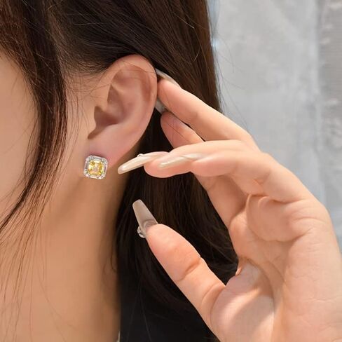 AMAROUGE 10MM Halo Stud Earrings for Women White Gold Plated 925 Sterling Silver Hypoallergenic Earrings Cubic Zirconia Diamond Round/Square/Princess Cut Birthstone Earrings Studs Birthday Gifts Jewelry in Kuwait