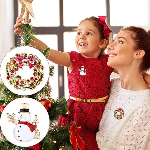 Hicarer عيد الميلاد بروش دبوس مجموعة حجر الراين كريستال دبابيس عيد الميلاد لطيف لزينة عيد الميلاد بما في ذلك أجراس، الرنة، شجرة عيد الميلاد، إكليل، 6 قطع in Saudi Arabia