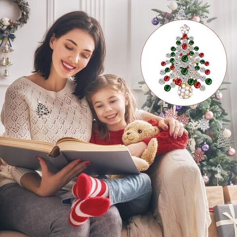 Hicarer عيد الميلاد بروش دبوس مجموعة حجر الراين كريستال دبابيس عيد الميلاد لطيف لزينة عيد الميلاد بما في ذلك أجراس، الرنة، شجرة عيد الميلاد، إكليل، 6 قطع in Saudi Arabia