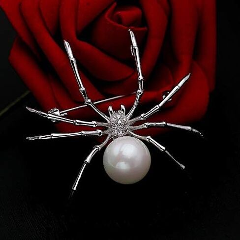 Big Spider Brooch Zircon Crystal Peal Belly Mother Spider Brooch Pin Clothing Jewelry for Women Men in Kuwait