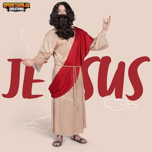 Spooktacular Creations Mens Jesus Christ Robe with Wig, Beard, Shawl, Belt Set for Adult Halloween Dress Up Party Cosplay in Saudi Arabia
