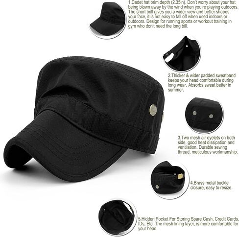 REDSHARKS Hidden Pocket Cadet Army Hat Quick Dry Military Style Flat Top Baseball Dad Sun Cap in Kuwait