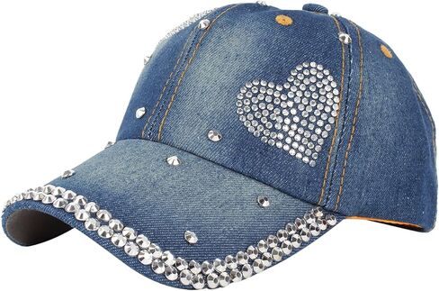 Hoce Fashion Rhinestone Denim Baseball Cap Studded Bling Hat for Women in Kuwait