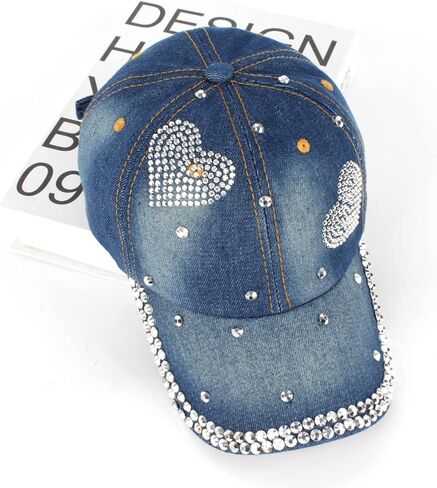 Hoce Fashion Rhinestone Denim Baseball Cap Studded Bling Hat for Women in Kuwait