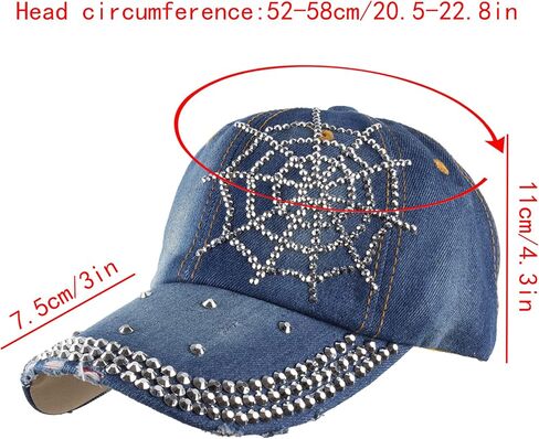 Hoce Fashion Rhinestone Denim Baseball Cap Studded Bling Hat for Women in Kuwait