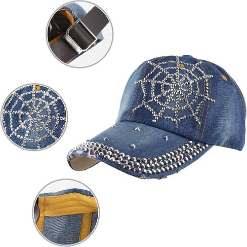 Hoce Fashion Rhinestone Denim Baseball Cap Studded Bling Hat for Women in Kuwait