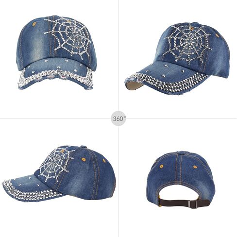 Hoce Fashion Rhinestone Denim Baseball Cap Studded Bling Hat for Women in Kuwait