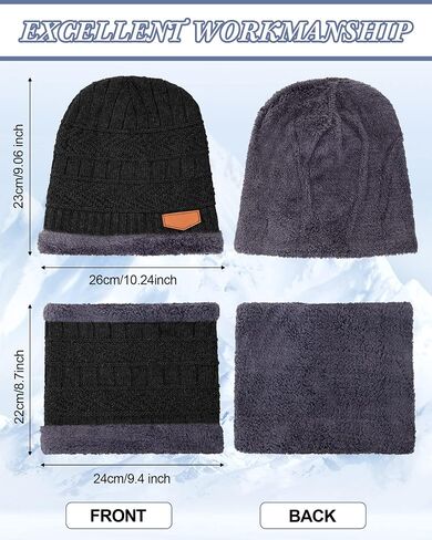 3 Pieces Winter Knit Hat Neck Warmer Scarf and Touch Screen Gloves Set Warm Thick Lined Skull Cap for Unisex Adult Men Women in Saudi Arabia