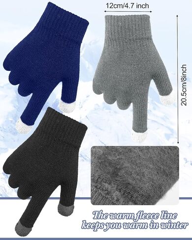 3 Pieces Winter Knit Hat Neck Warmer Scarf and Touch Screen Gloves Set Warm Thick Lined Skull Cap for Unisex Adult Men Women in Saudi Arabia