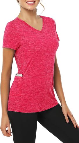 تي شيرت نسائي للتمرين برقبة على شكل V من CHICHO بأكمام قصيرة تي شيرت ماص للرطوبة مع جيب للجري واليوجا قميص رياضي ملابس رياضية in Kuwait