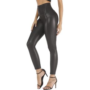 Sghenr Women's Faux Leather Leggings Plus Size Girls High Waisted Stretch PU Leather Yoga Tight Pants