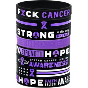Giftphoria Purple Awareness Ribbon Cancer Bracelets, Mega Assortment (12-pack) - Pancreatic Cancer Awareness Products, Cancer Survivor Wristbands in Bulk - Wholesale Variety Pack of 12 Purple Cancer Ribbon Wristbands for Men Women in Kuwait