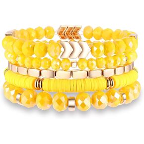 ANGLESJELL Beaded Stretch Bracelets for Women Multilayered Colorful Crystal Heishi Bead Bracelets Boho Stackable Strand Bracelet Set Summer Beach Surfer Bracelet Gifts in Kuwait