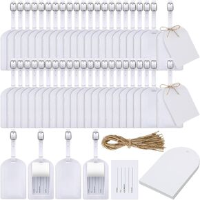 Amylove 48 Sets Bulk Wedding Favors Luggage Tags Gifts Luggage Tags for Guests Bridal Gifts Wedding Bridal Shower Gift PU Leather Luggage Travel Tags with Name ID Card Tag for Guests (Brown)