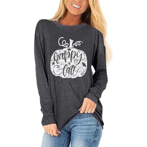 Happy Fall Shirt Women Thanksgiving Pumpkin Printed Shirts Leopard Splicing Long Sleeve T-Shirt Thankful Raglan Tops Blouse