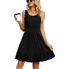 LILBETTER Women's Summer Casual U Neck Sundresses Pleated Knee Length Sleeveless Tank Dress