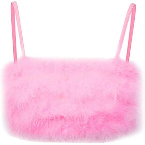 GALPADA Women Tank Top Faux Fur Cami Camisole Crop Top Sexy Halter Spaghetti Strap Top Vest Fluffy Slim Fit Tube Tops